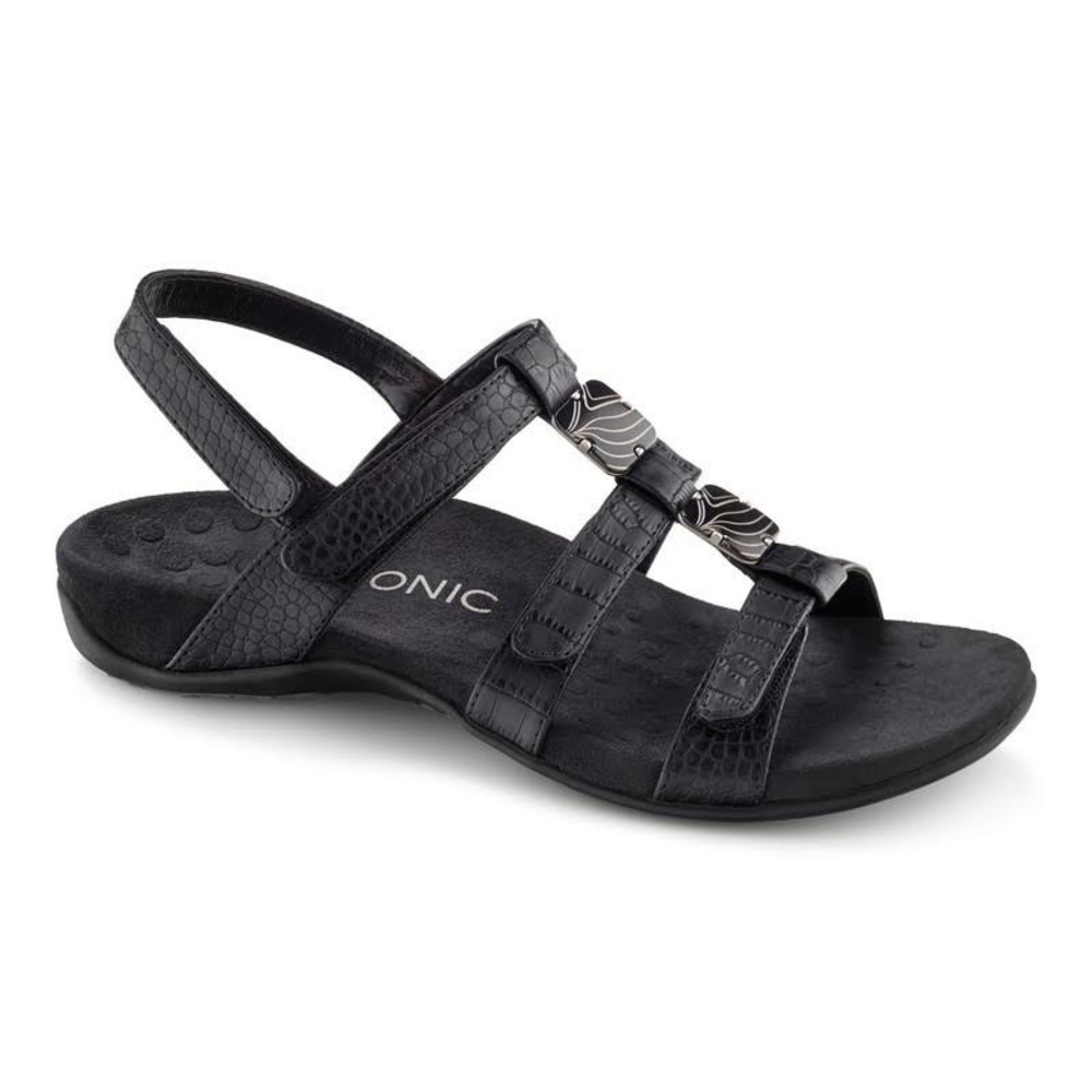 Vionic | Amber Adjustable Orthotic Sandals Black Crocodile Size 10